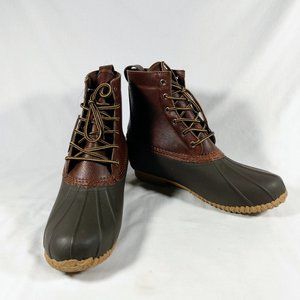 Men's Duck Boots - Leather Lace-Up Ankle Boots With Anti-Slip Rubber Sole For Outdoor & Casual